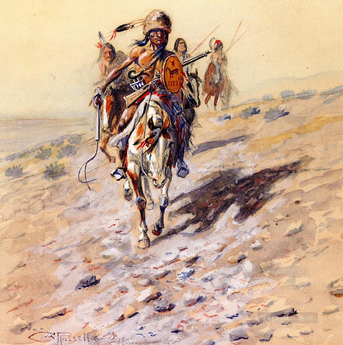 トレイル上 1902 チャールズ・マリオン・ラッセル アメリカ・インディアン油絵